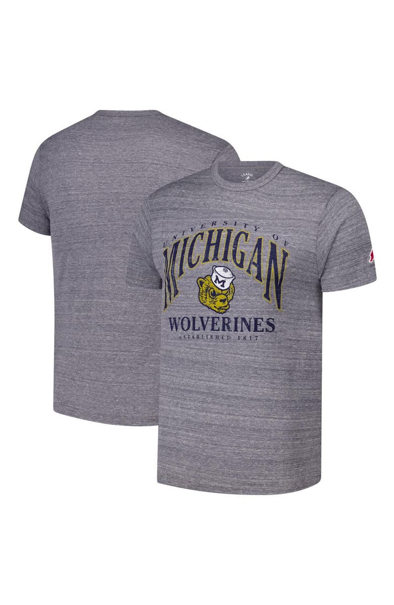 LEAGUE COLLEGIATE WEAR Men's League Collegiate Wear Heather Gray Michigan Wolverines Tall Arch 2.0 Victory Falls Tri-Blend T-Shirt, Main, color, Heather Gray