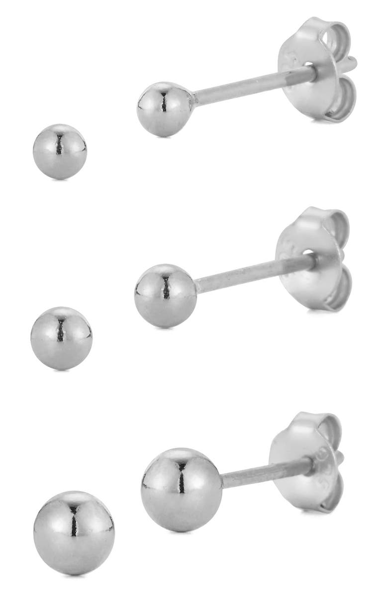 GLAZE JEWELRY Set of 3 Ball Stud Earrings, Main, color, Silver
