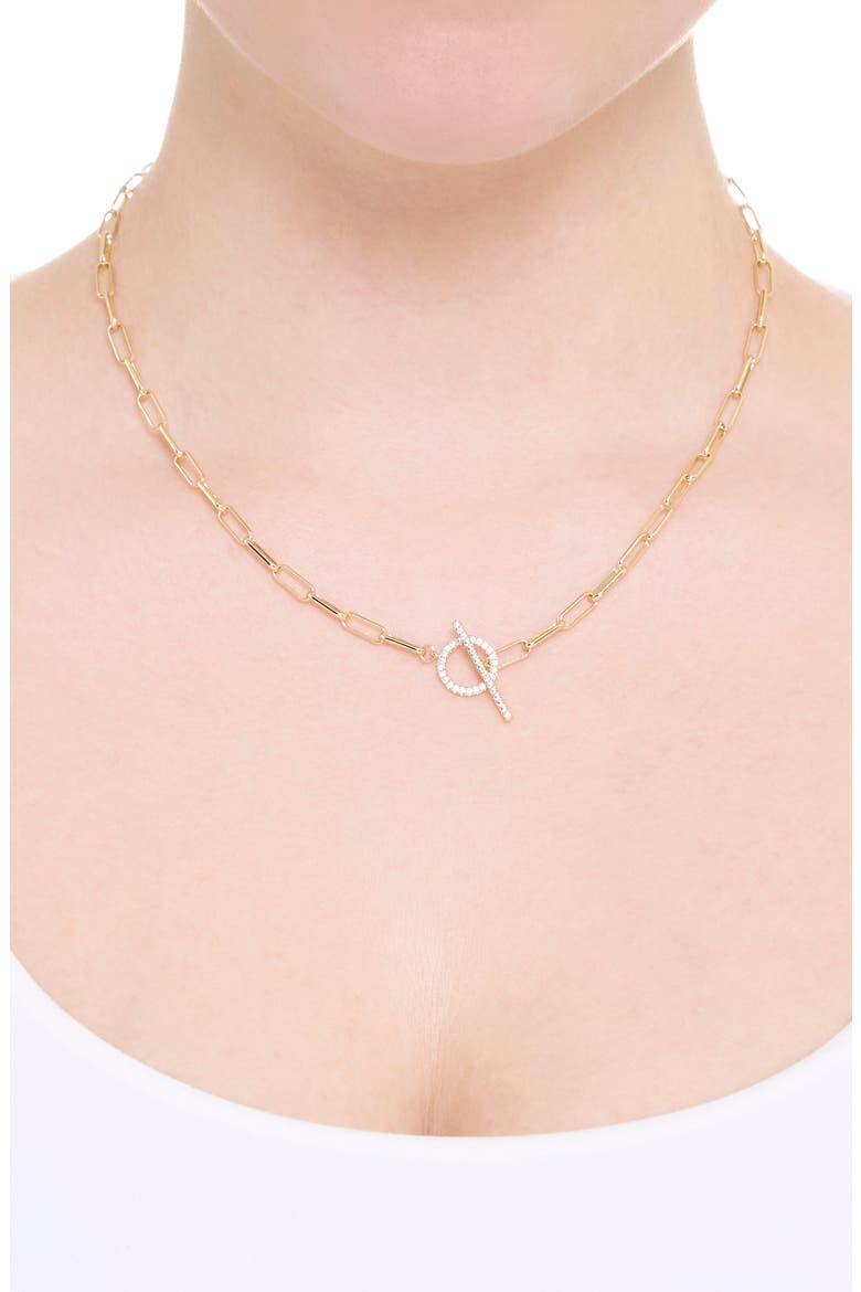 Pavé Paper Clip Chain Toggle Necklace, Alternate, color, GOLD