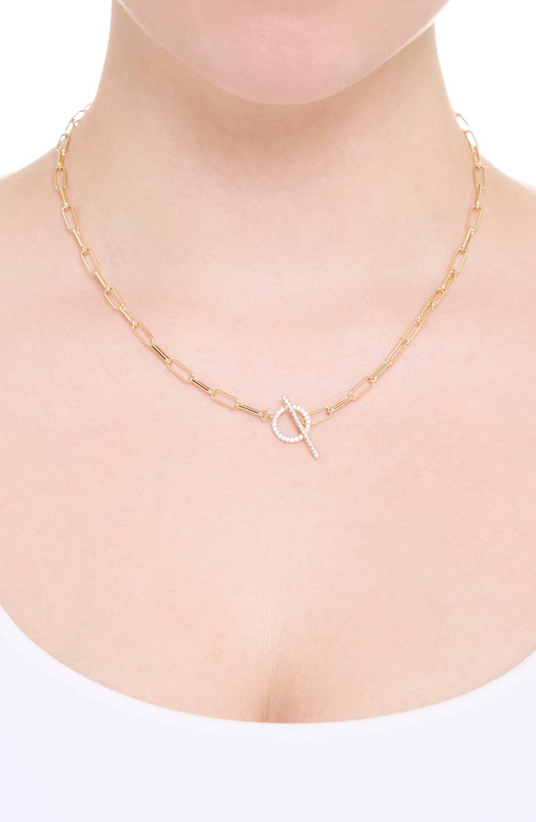 ATHRA LUXE Pavé Paper Clip Chain Toggle Necklace, Alternate, color, Gold