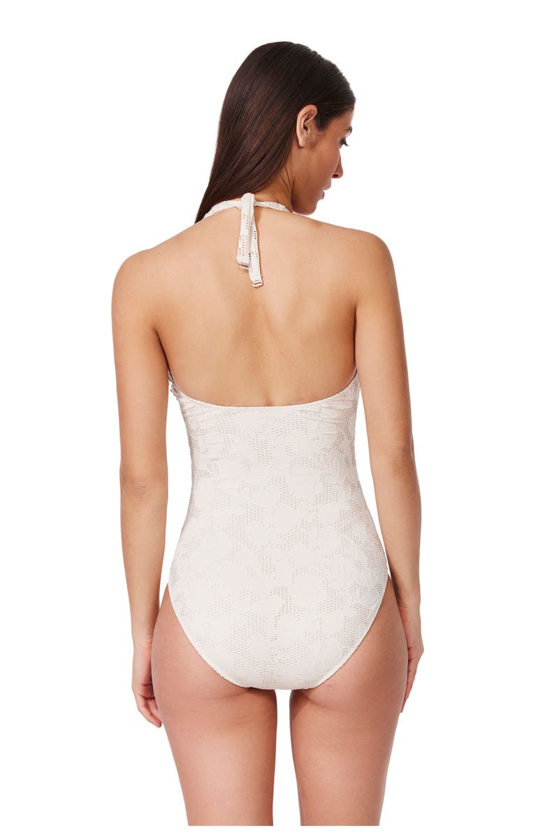 Gottex Jolene Textured Deep V Neck One Piece, Alternate, color, Cream