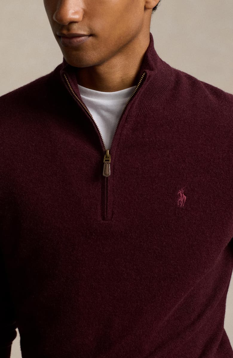 Polo Ralph Lauren Regular Fit Wool Quarter Zip Sweater, Alternate, color, Aged Wine Heather