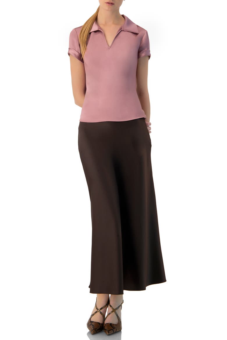 Solid Satin Midi Skirt, Alternate, color, Brown