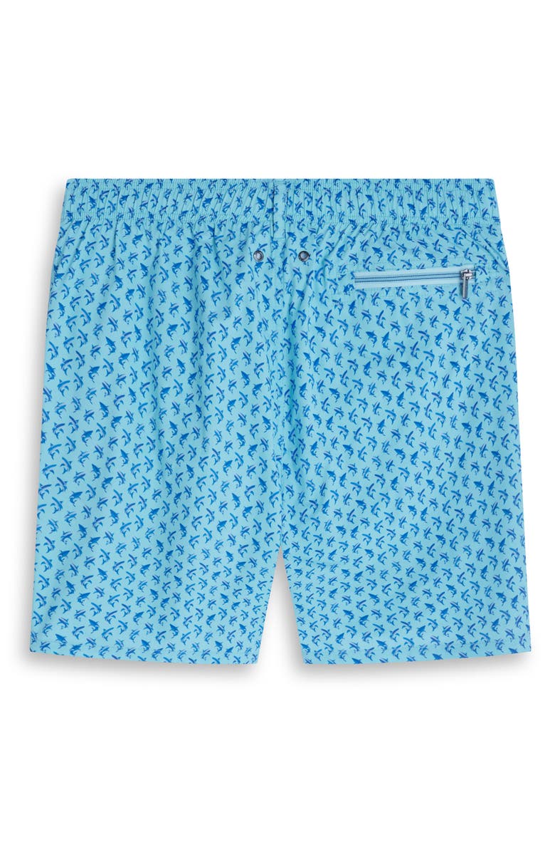 Bugatchi Kai Dolphin Print Swim Trunks, Alternate, color, Aqua