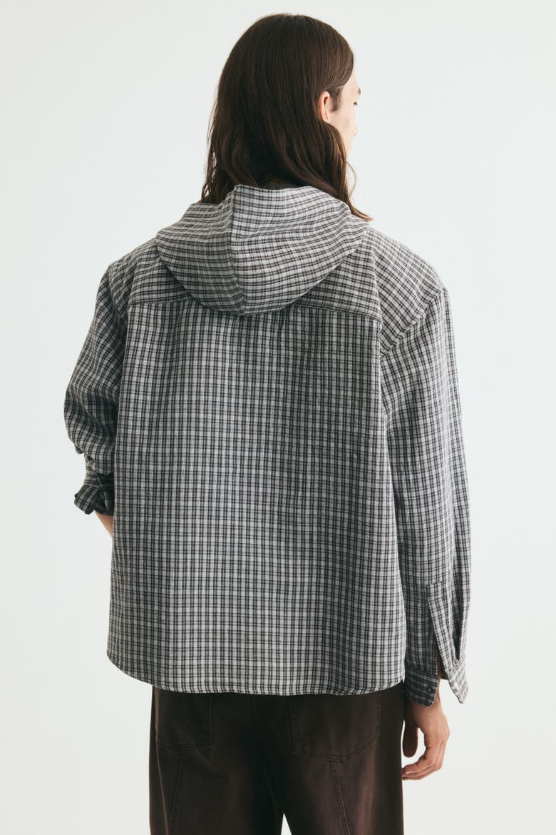 Hooded Cotton Overshirt, Alternate, color, Black/checked