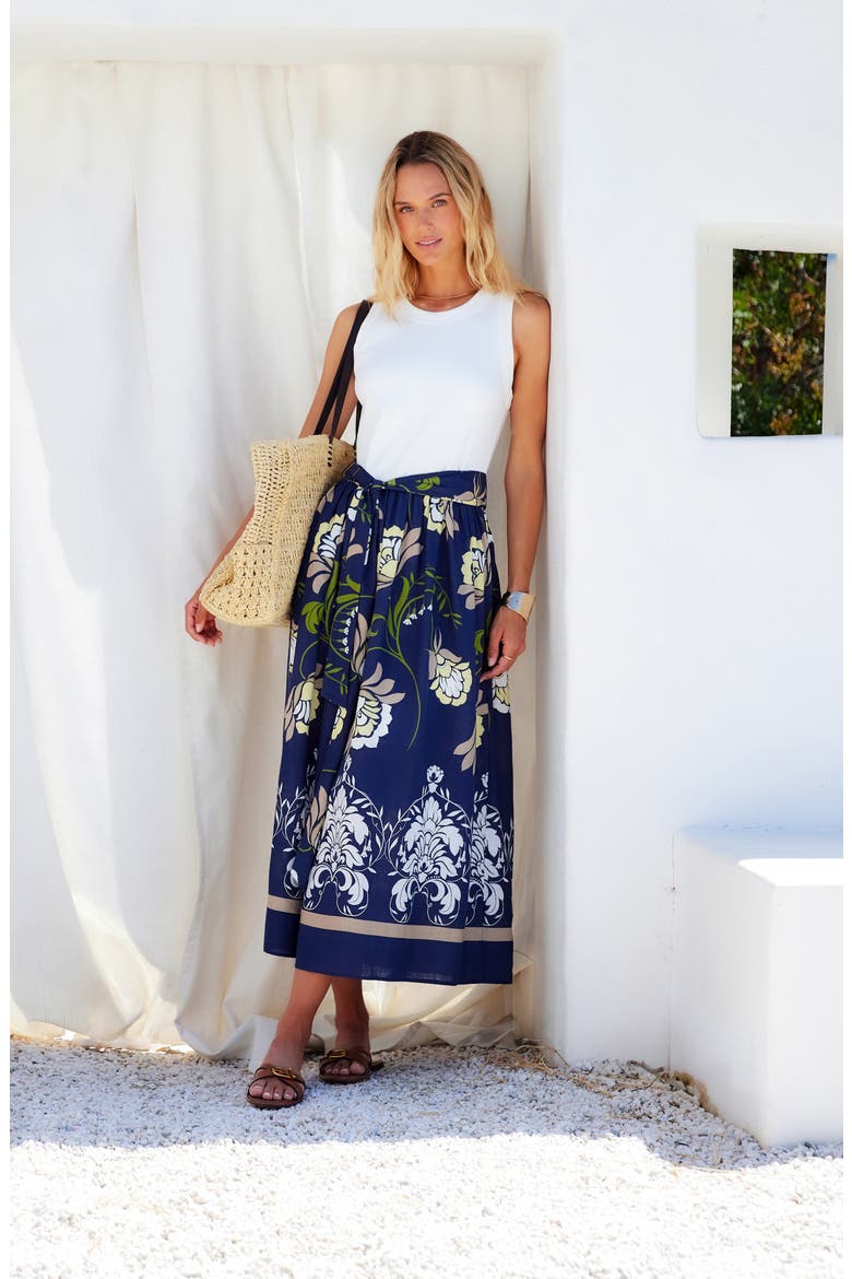 Seline Mixed Media Midi Dress, Alternate, color, NAVY W/ OFF WHITE