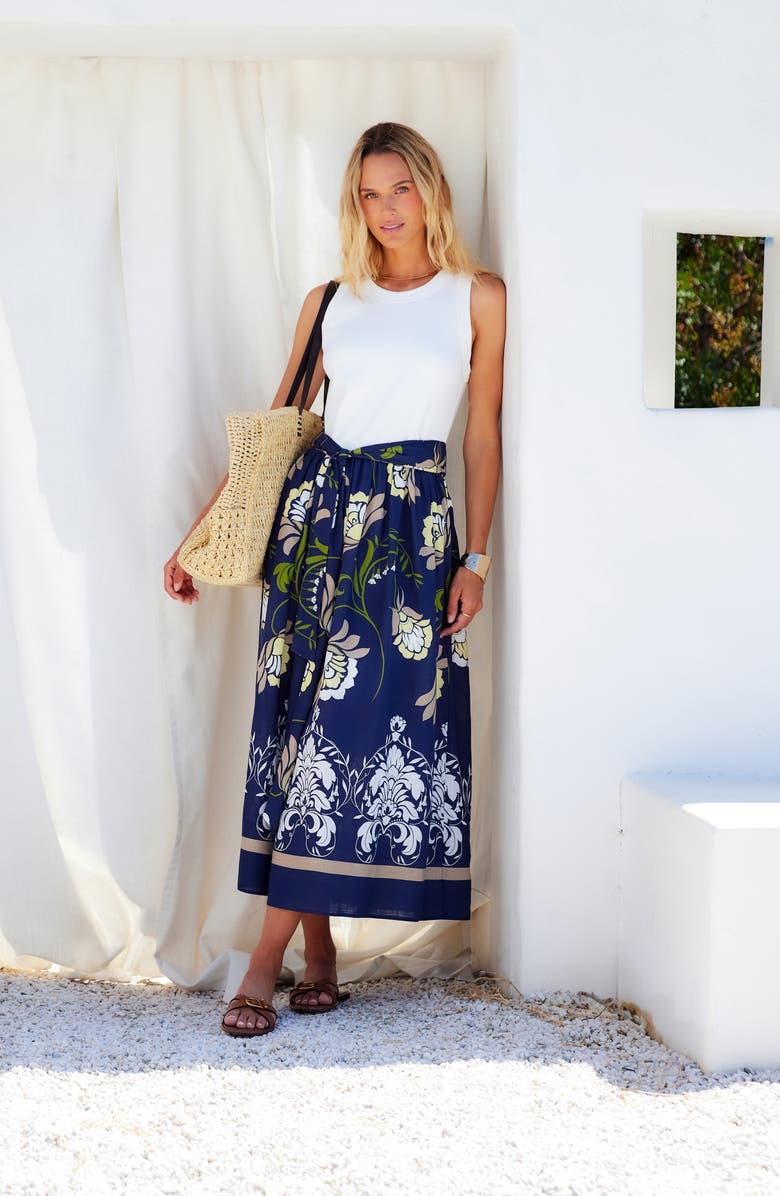 FIFTEEN TWENTY Seline Mixed Media Midi Dress, Alternate, color, Navy W/ Off White