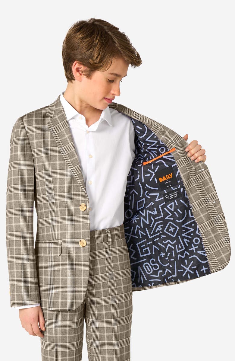 OppoSuits Kids' Daily Tan Glen Check Stretch Suit, Alternate, color, Brown Multi