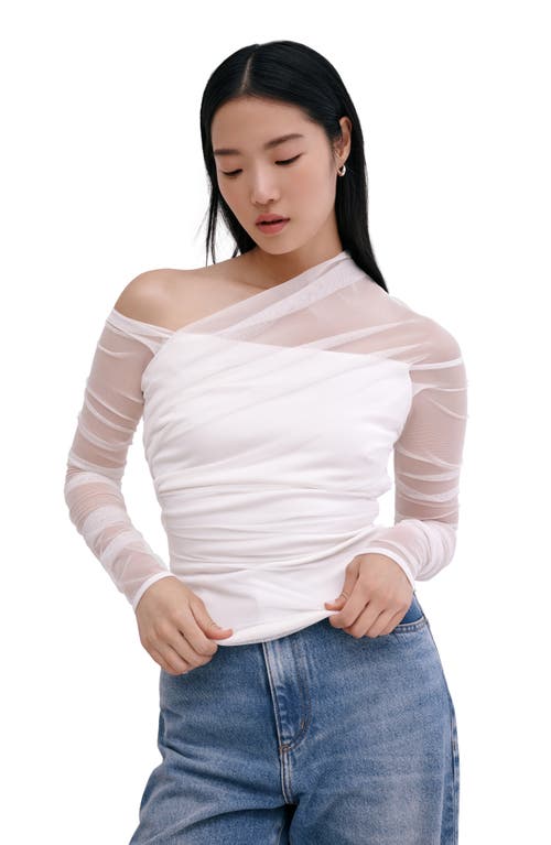 Marcella Monroe One-shoulder Mesh Overlay Top In Off White