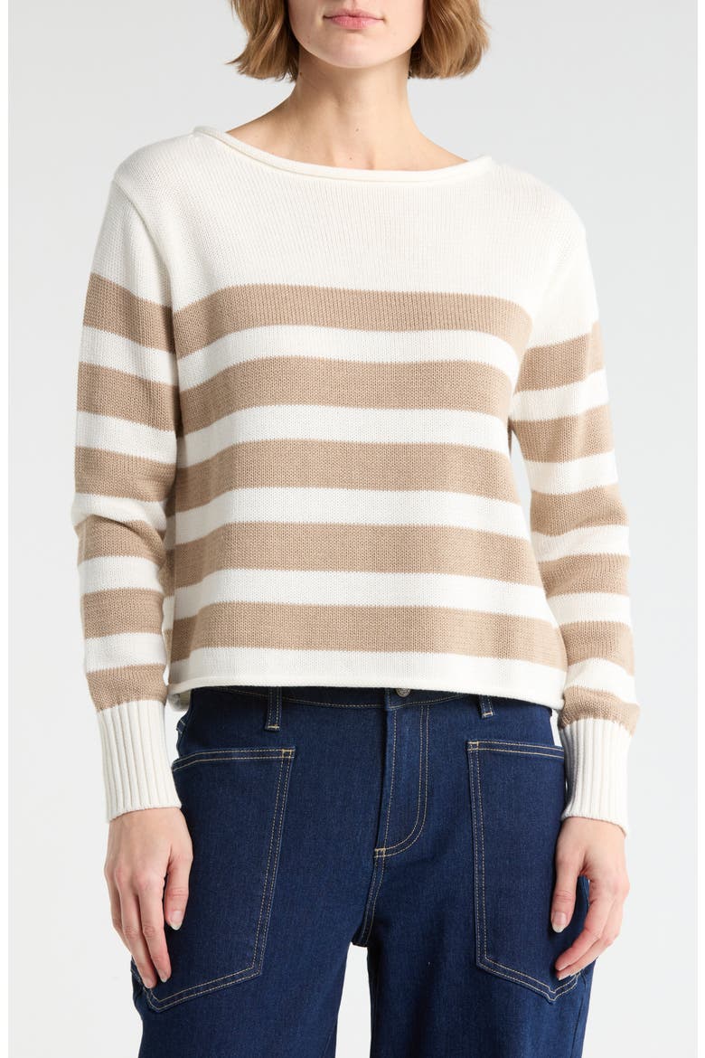 Stripe Boat Neck Sweater, Main, color, CREME/ OATMEAL