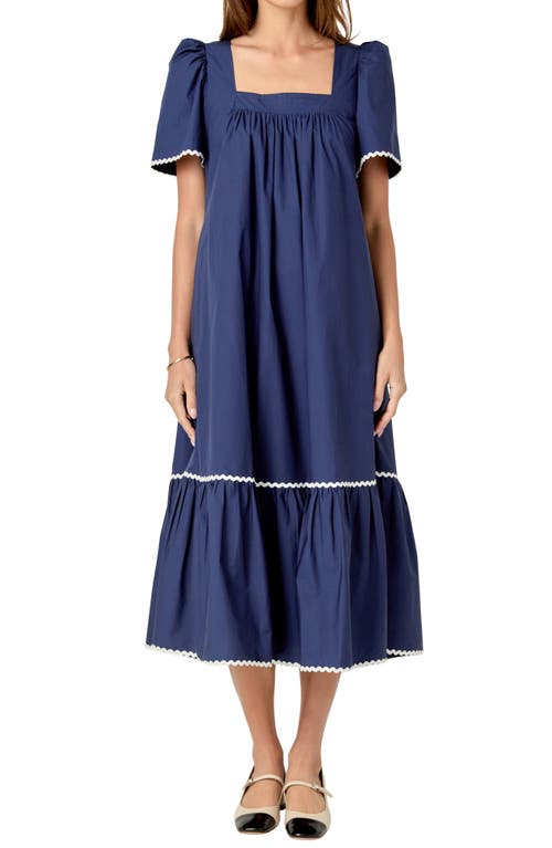 ENGLISH FACTORY ENGLISH FACTORY RICKRACK TRIM MIDI DRESS