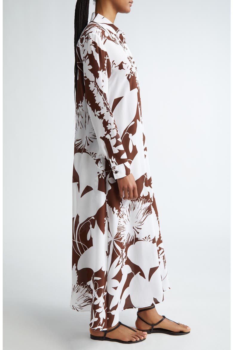 Shadow Floral Print Long Sleeve Silk Crêpe de Chine Shirtdress, Alternate, color, NUTMEG/ OPTIC WHITE