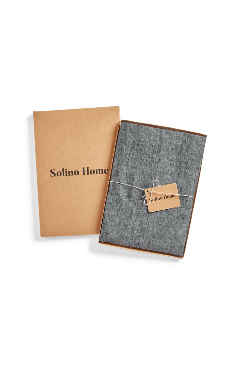 Solino Home Linen Apron 21 x 27 Inch for Dining Table, Holiday and Everyday Table Decor - Classic Linen Bistro Apron, Alternate, color, Chambray Black / Black