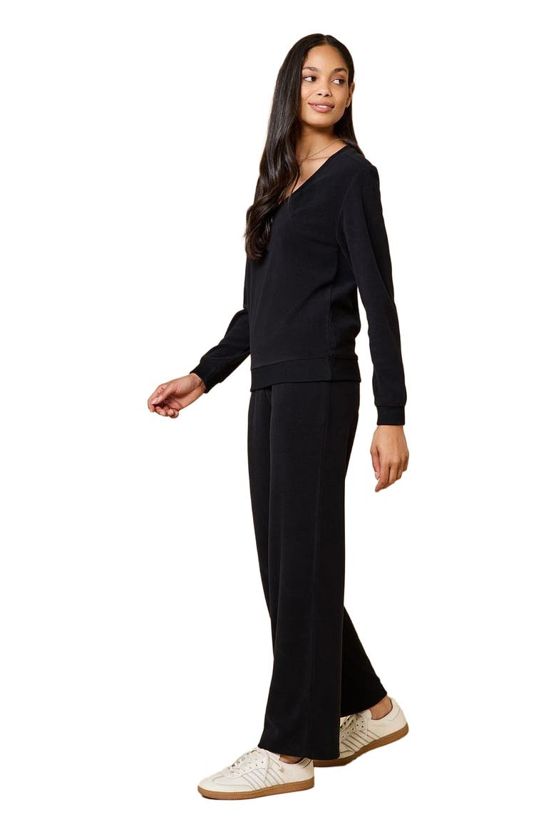Vintage Velvet V-Neck with Wide Leg Pant, Alternate, color, Black