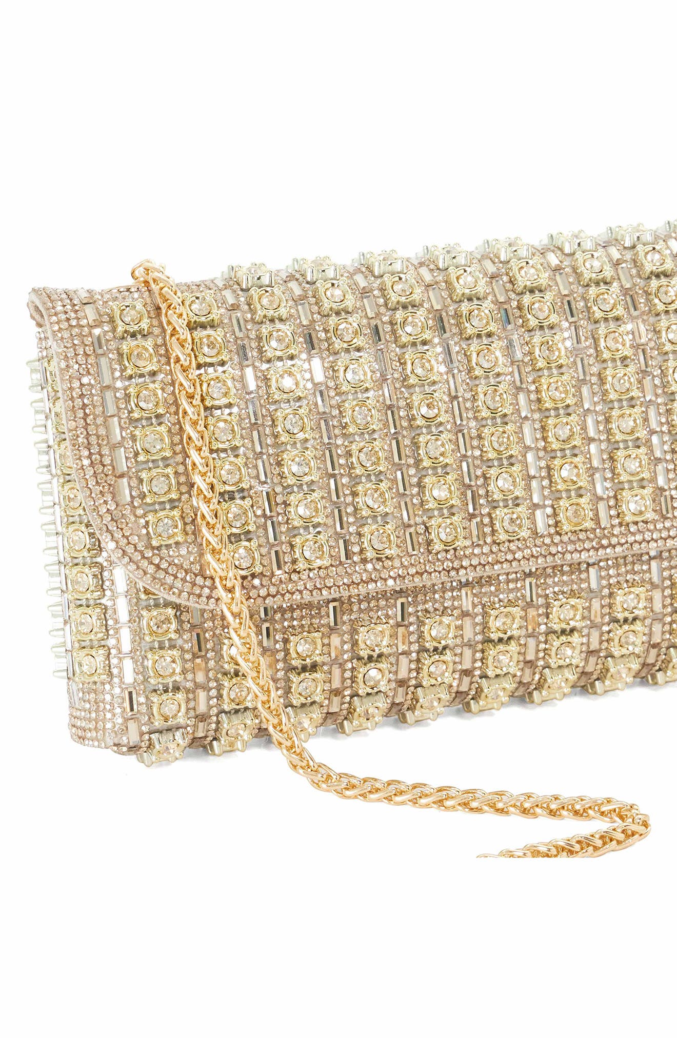 Elabourate Crystal Clutch, Alternate, color, GOLD