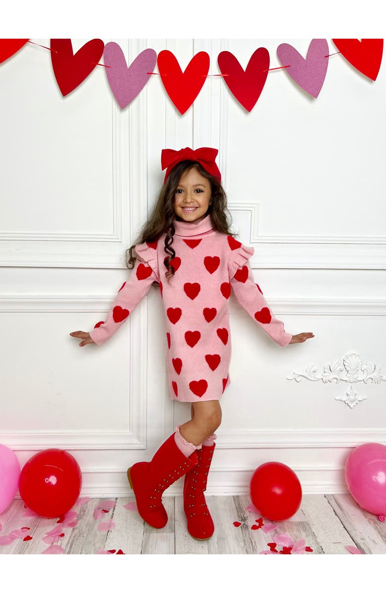 Mia Belle Girls Kids' Warms My Heart Pink Turtleneck Sweater Dress, Alternate, color, Pink