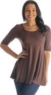24seven Comfort Apparel Elbow Sleeve Swing Tunic Top
