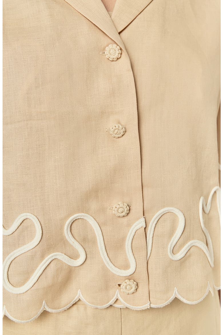Wavy Embroidered Crop Linen Shirt, Alternate, color, BEIGE/ OFF WHITE