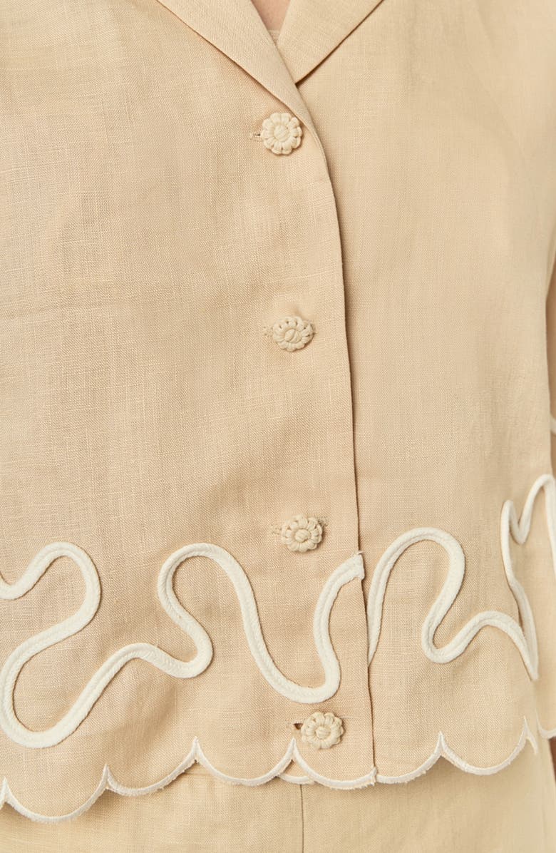English Factory Wavy Embroidered Crop Linen Shirt, Alternate, color, Beige/ Off White