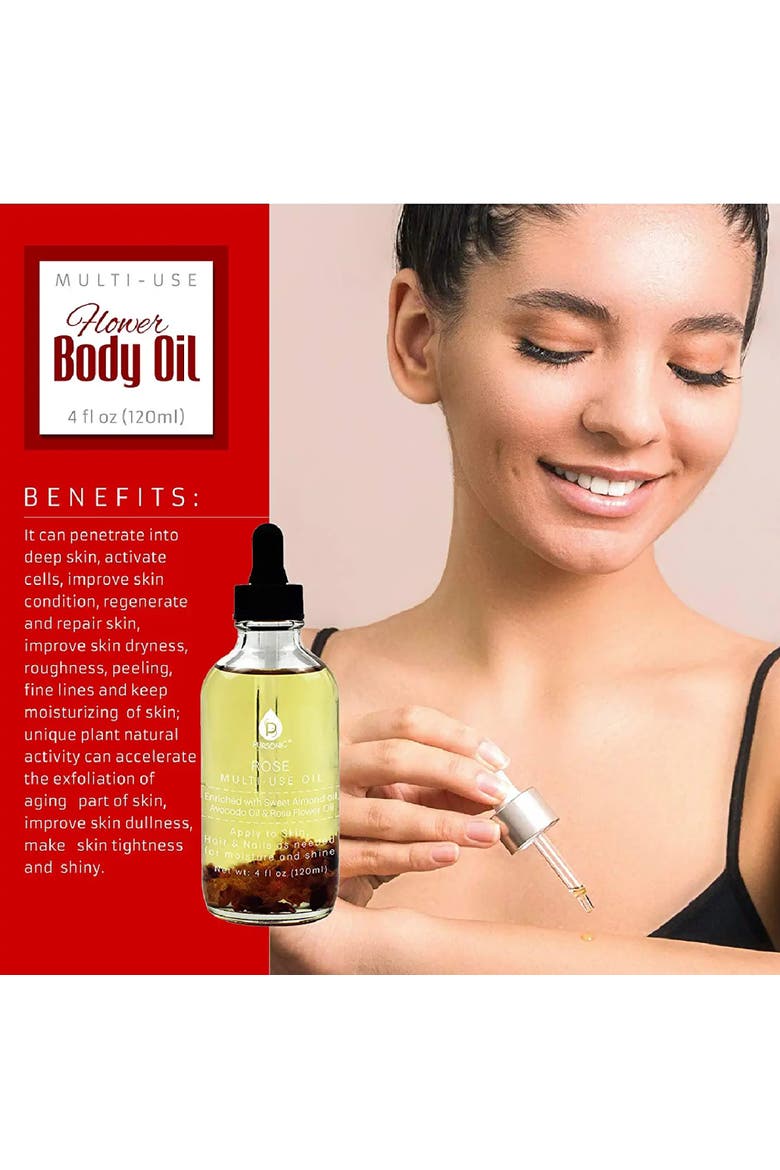 Rose flower Multi Use Body Oils 4 Oz, Alternate, color, Red