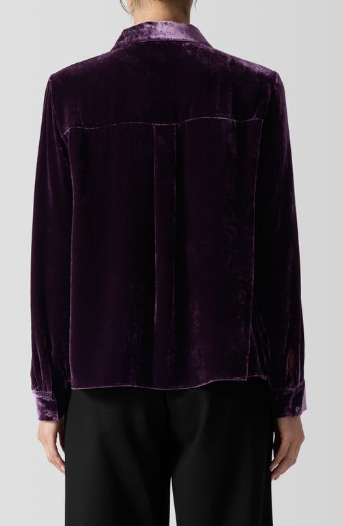 Eileen Fisher Classic Collar Easy Velvet Button-up Shirt In Purple