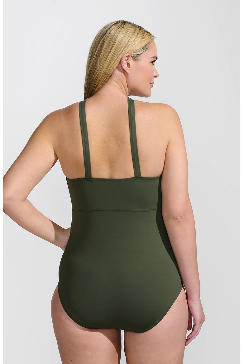 Plus Size Criss Cross Halter One Piece Swimsuit, Alternate, color, Rich Olive Green