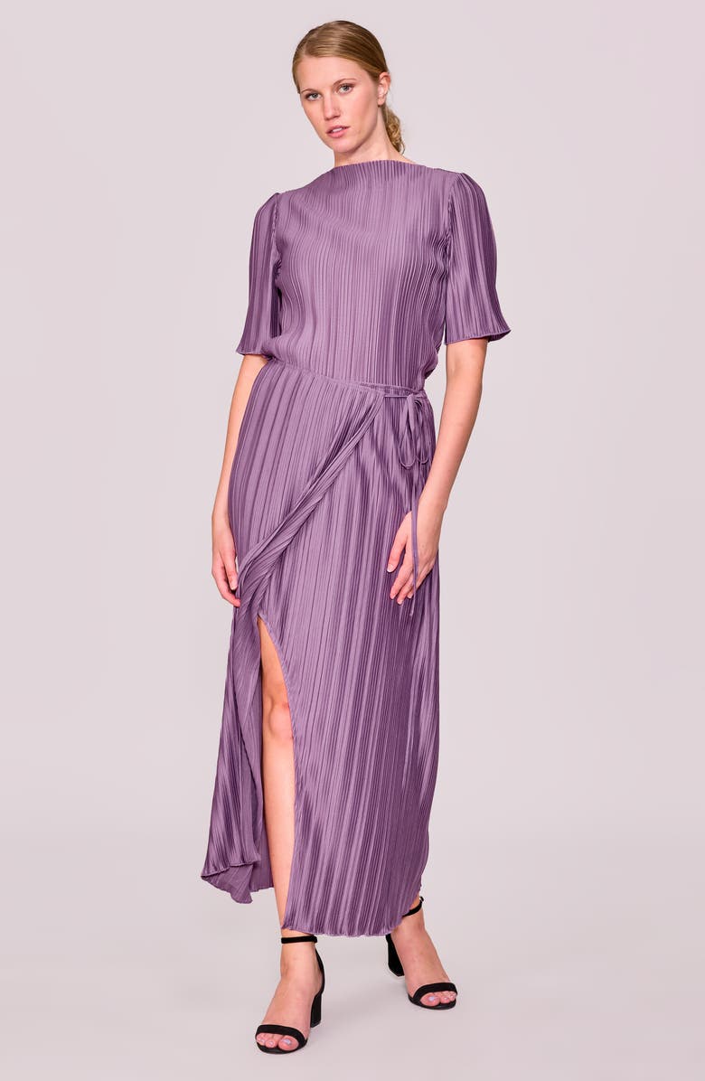 MELLODAY Pleat Side Tie Knit Maxi Skirt, Alternate, color, Plum