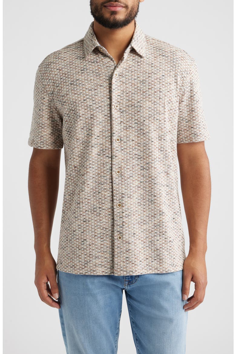 Linden Textured Short Sleeve Button-Up Shirt, Main, color, IVORY/ BROWN STRIPE