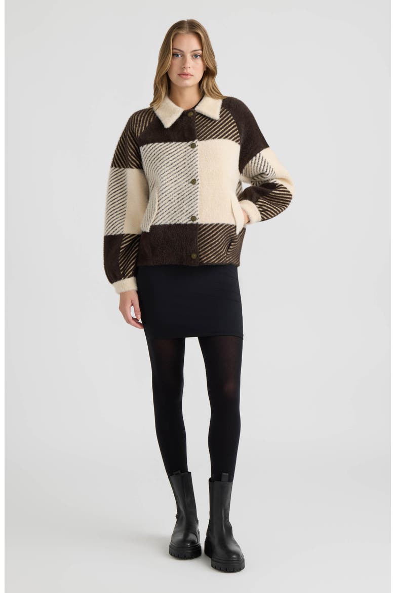 Eyelash Cropped Bomber Coatigan, Alternate, color, ESPRESSO/ CREAM