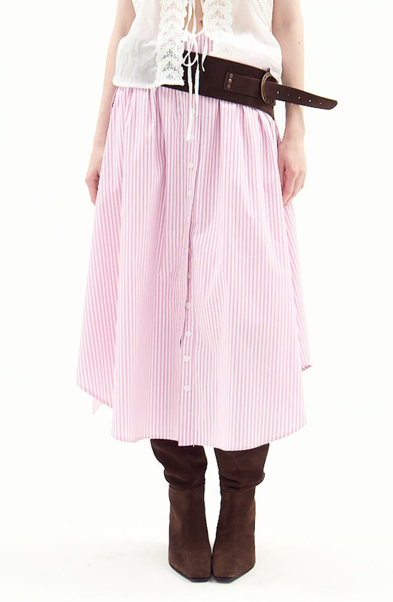 DELUC Chania Cotton Blend Midi Skirt, Main, color, Striped Pink