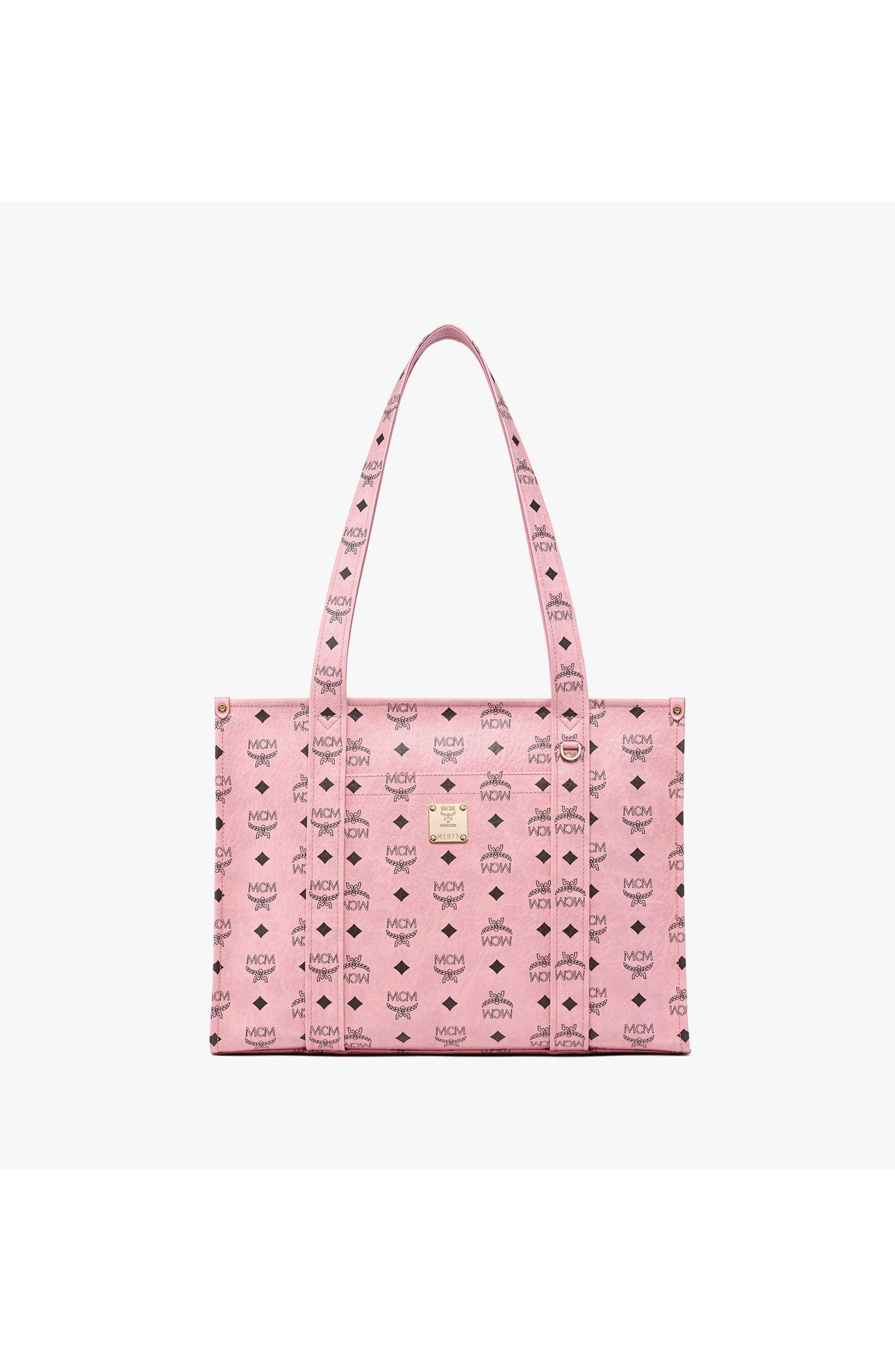 MCM Aren School Bag Tote in Visetos, Main, color, Soft Pink