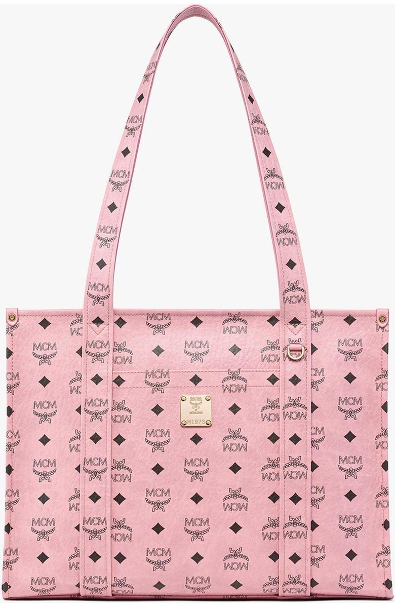 MCM Aren School Bag Tote in Visetos, Main, color, Soft Pink