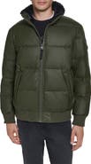 KARL LAGERFELD PARIS Quilted Bomber Jacket with Faux Shearling Collar