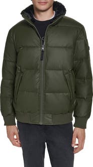 KARL LAGERFELD PARIS Quilted Bomber Jacket with Faux Shearling Collar