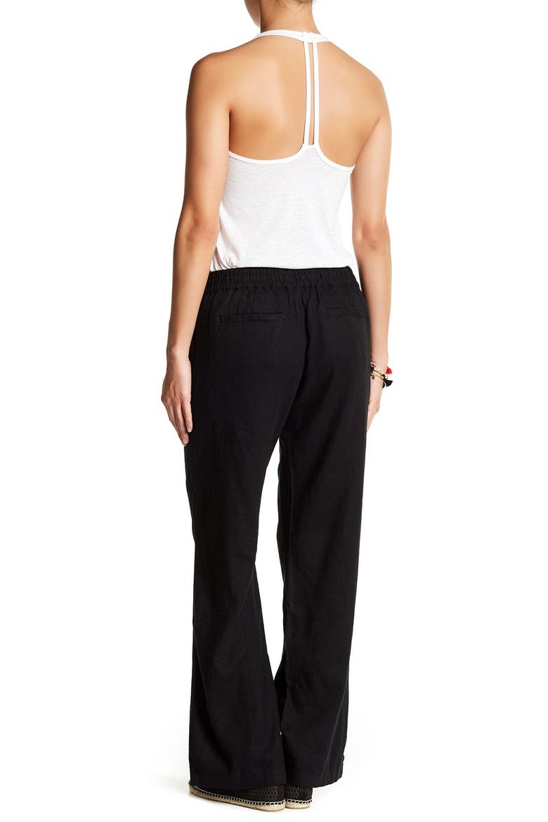 Linen Blend Drawstring Pants, Alternate, color, BLACK