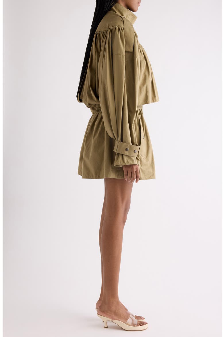 Gathered Cotton Poplin Minidress, Alternate, color, AMBER OLIVE