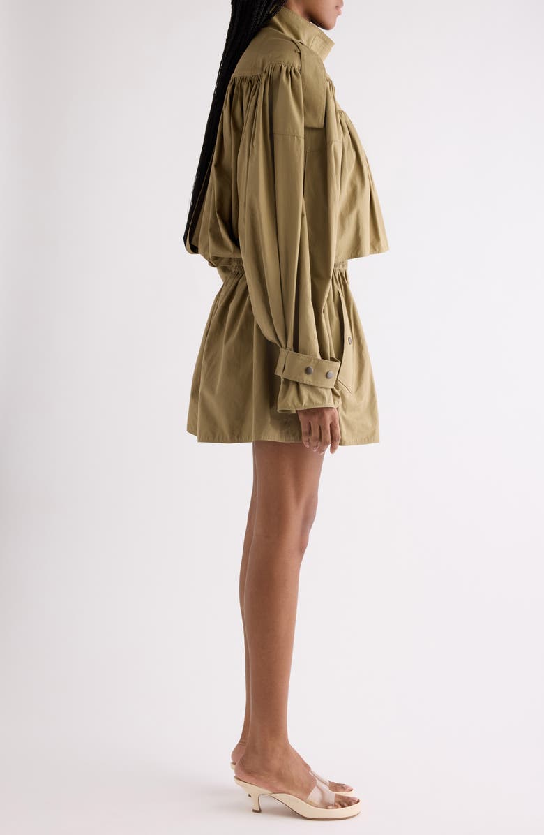 Chloé Gathered Cotton Poplin Minidress, Alternate, color, Amber Olive