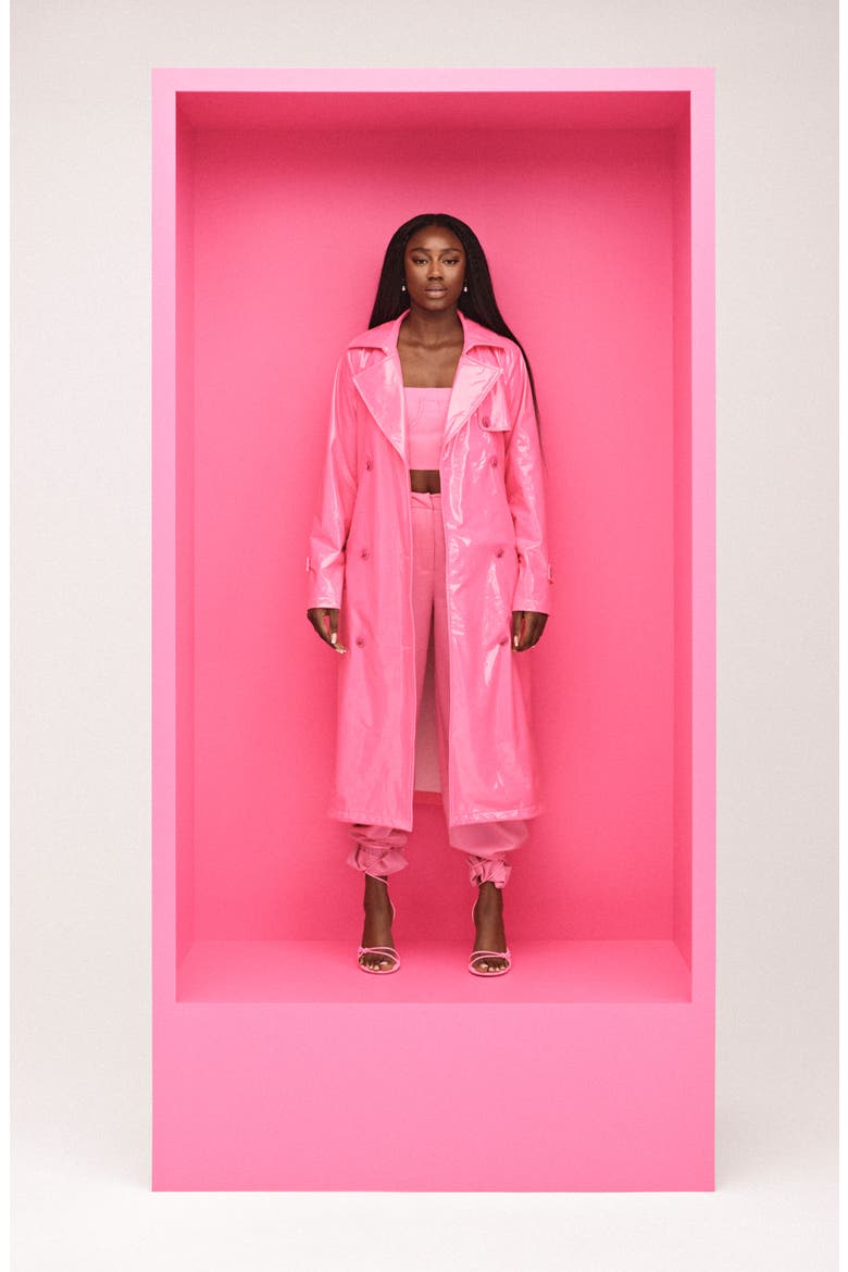 Cleo Faux Leather Trench Coat, Alternate, color, SHOCKING PINK