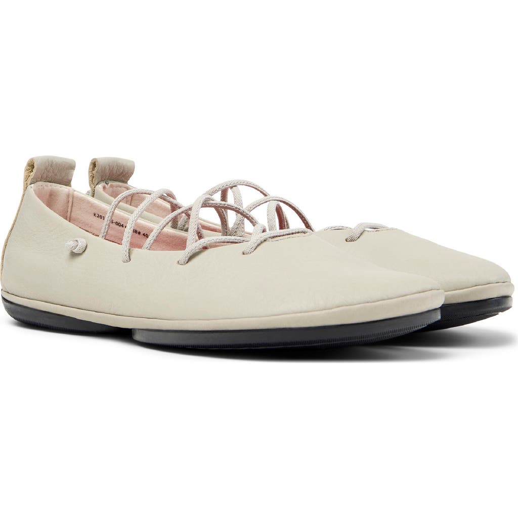 Camper Right Nina Lace-up Leather Ballet Flats In White