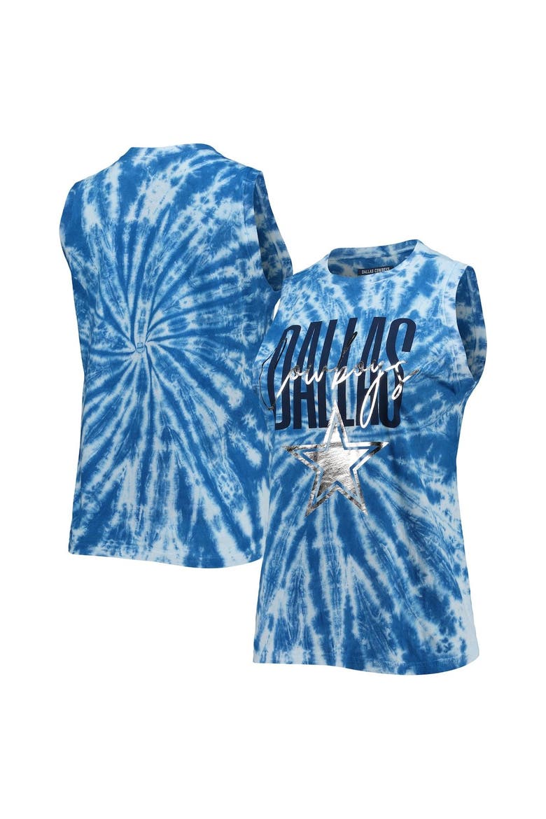Women's Lauren James Royal Dallas Cowboys Tie-Dye Jersey Boxy Tank Top, Main, color, Royal