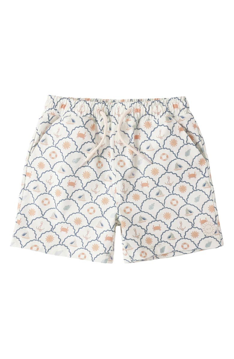 Rylee + Cru Nautical Print Board Shorts, Alternate, color, Ivory