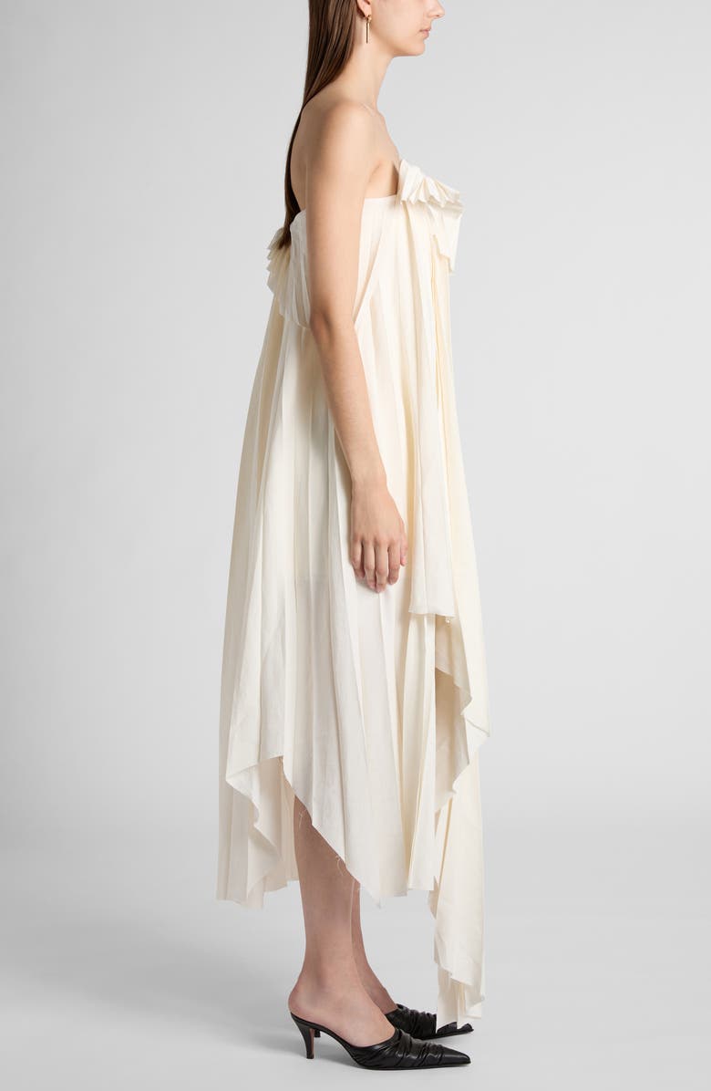 McQueen Strapless Asymmetric Plissé Evening Dress, Alternate, color, Ivory