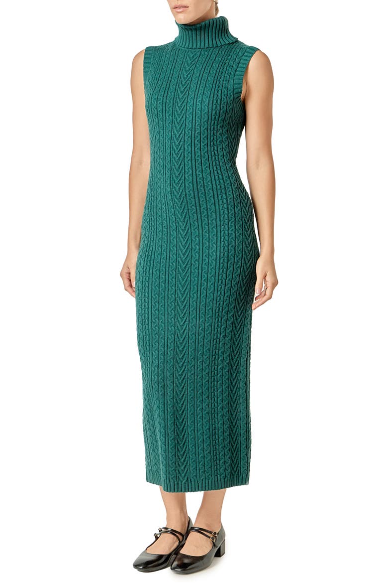Sleeveless Turtleneck Cable Stitch Maxi Sweater Dress, Alternate, color, DARK GREEN