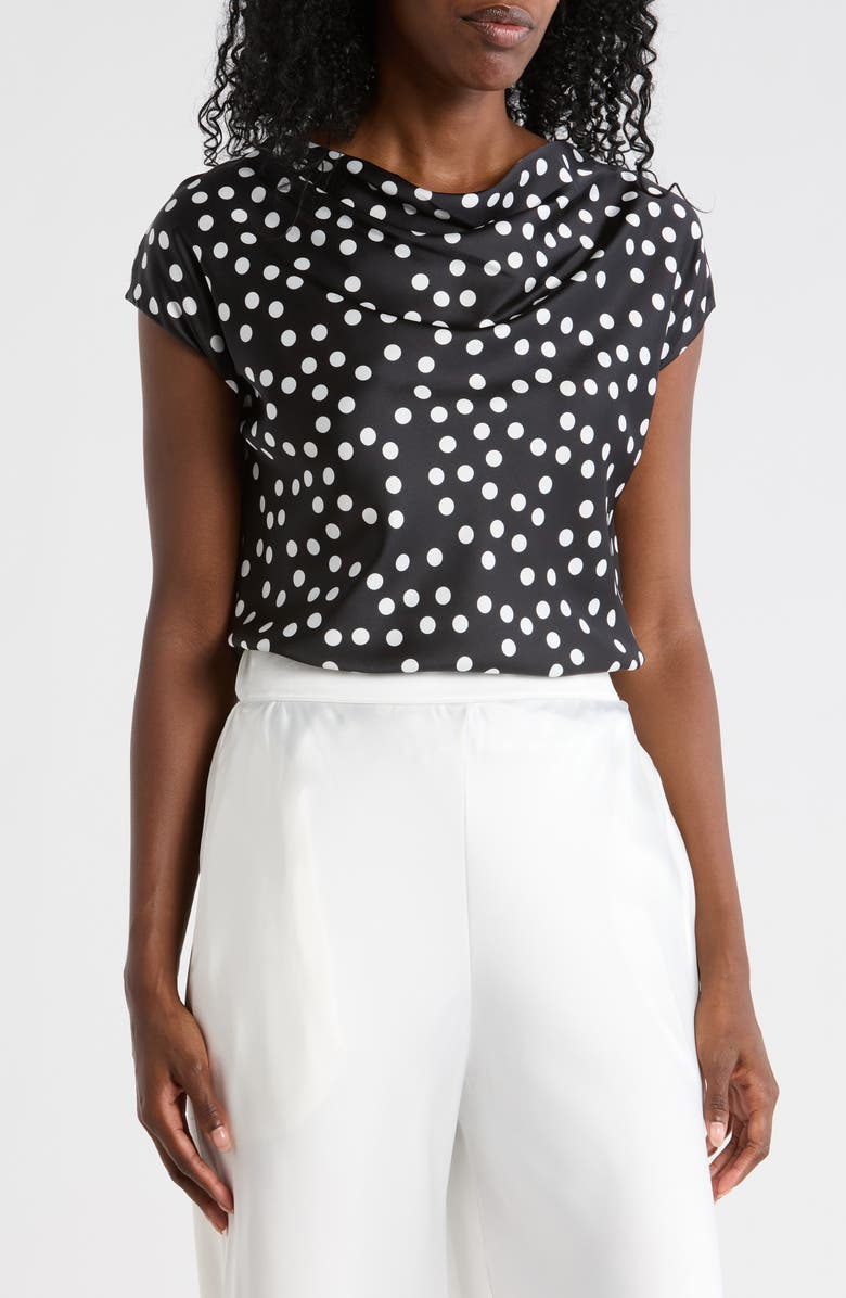 Renee C Cowl Neck Cap Sleeve Satin Top, Main, color, Black