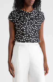 Renee C Cowl Neck Cap Sleeve Satin Top