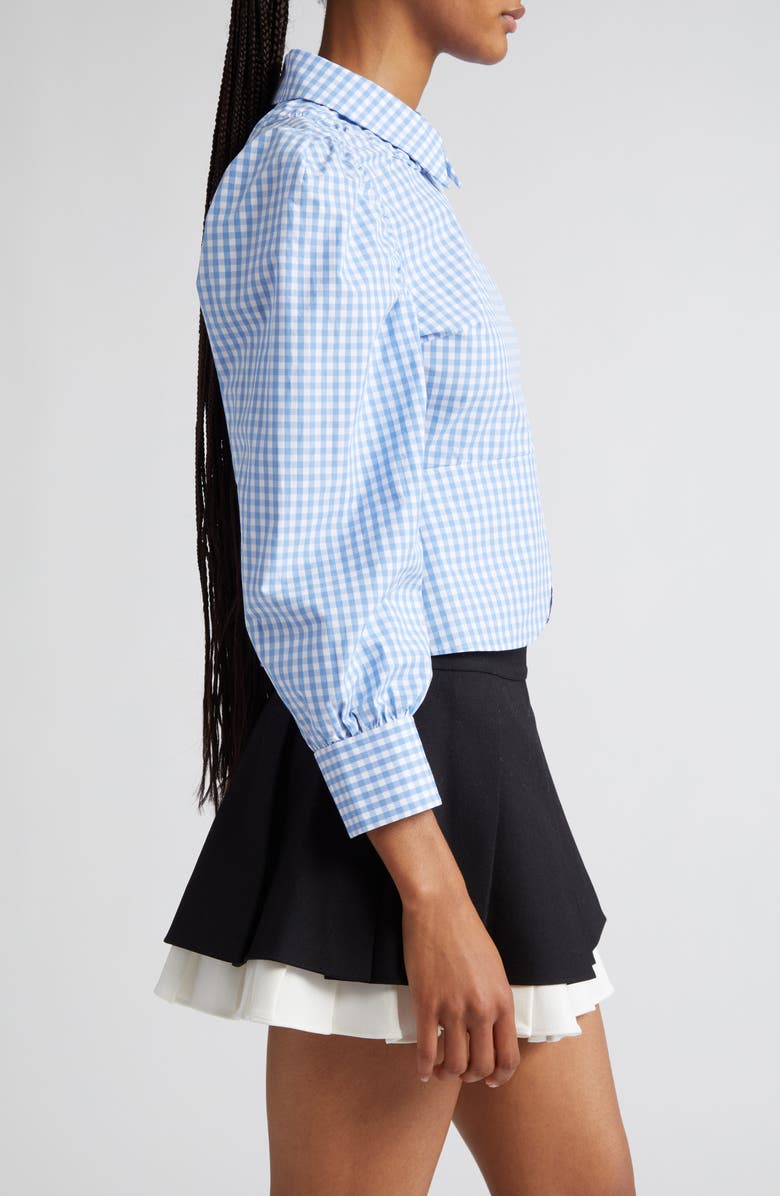 Shushu/Tong Gingham Puff Sleeve Split Hem Crop Top, Alternate, color,