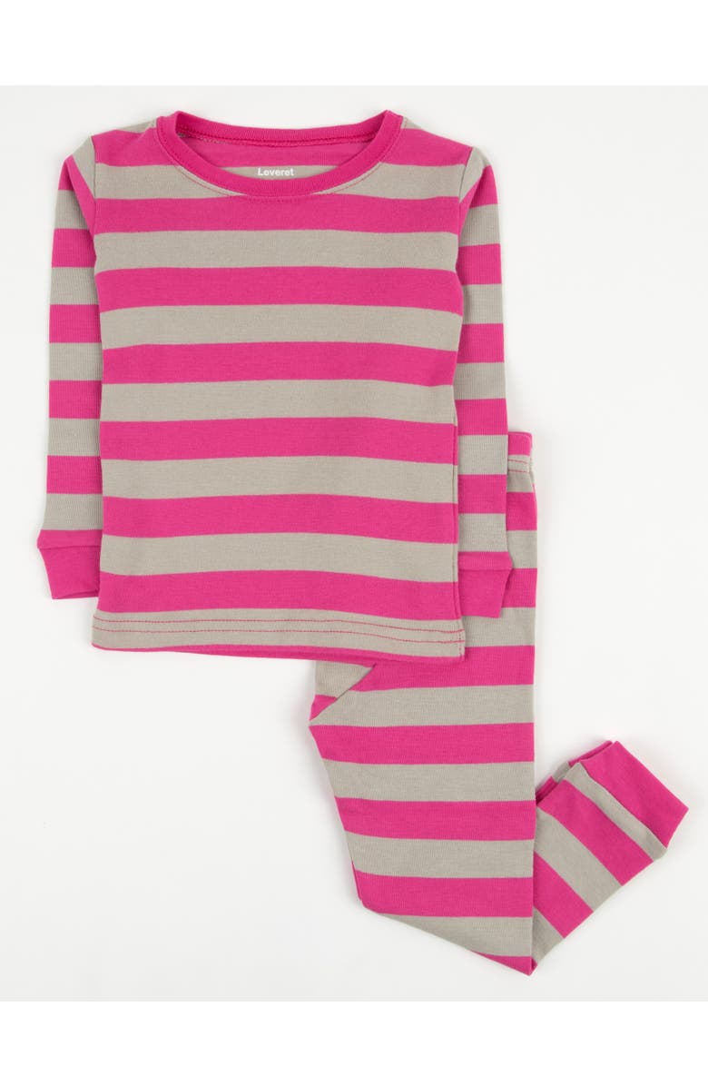 Leveret Kids Two-Piece Striped Cotton Matching Family Pajamas, Main, color, Berry & Chime
