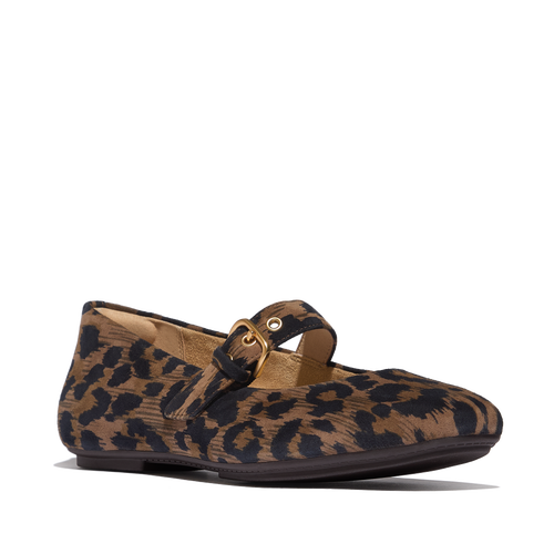 FitFlop Delicato Leopard Suede Mary Janes in Chocolate Mix 