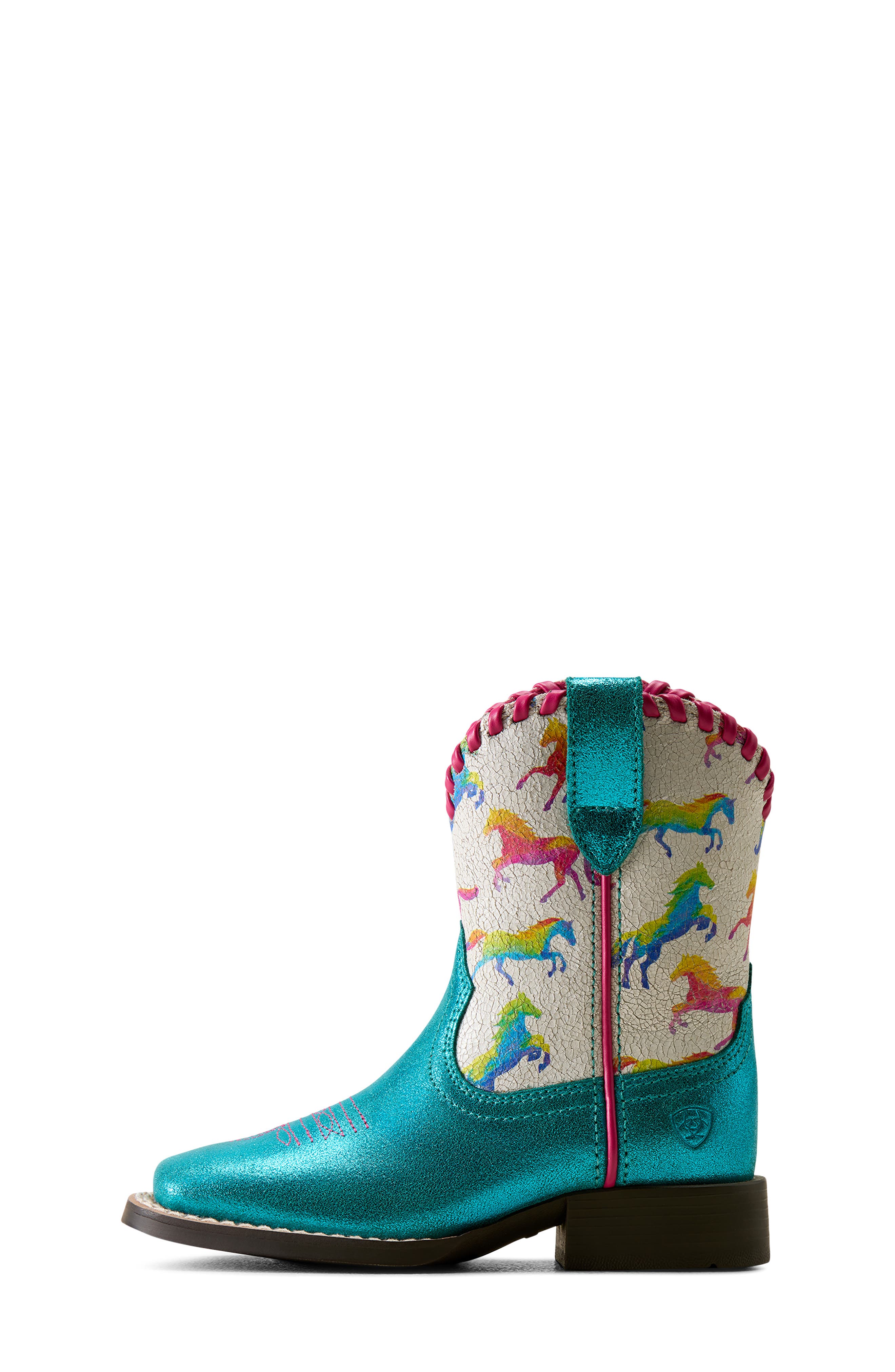Kids' Skydancer Leather Western Boot, Alternate, color, AQUA DAZZLE
