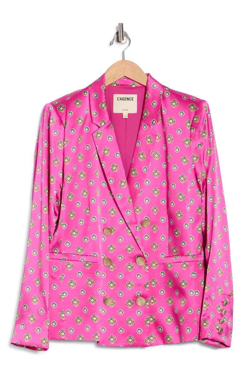 L'AGENCE Colin Double Breasted Silk Blazer, Alternate, color, Fuschia